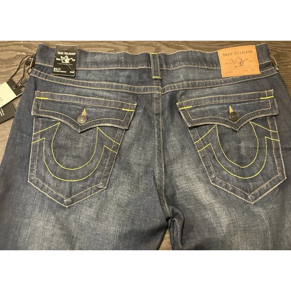 NEW True Religion Men’s Billy Relaxed Bootcut Jeans Pocket Flaps Blue Sz 40x33
